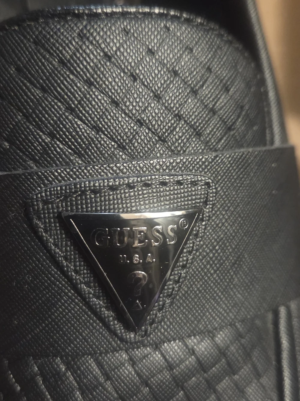 GUESS Black Quilted Slip-On Loafers with Triangle Logo
